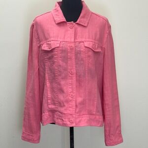 Lulu-B Shacket Womens Pink Lightweight Raw Edges Button-Up LINEN Jacket XL‎